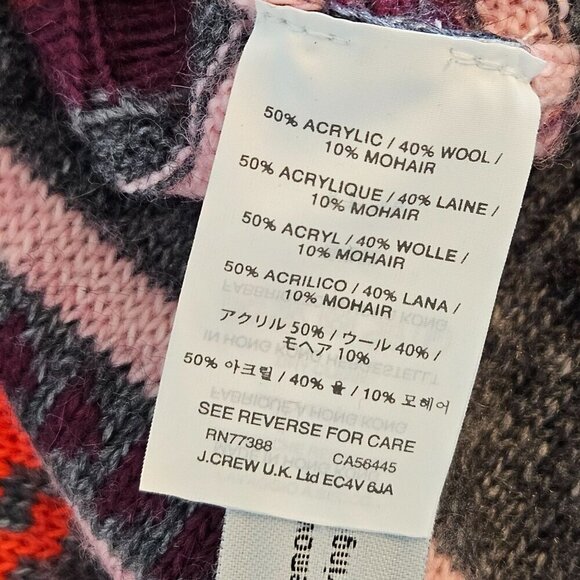 J. Crew Size Medium Abstract Fair Isle Gray Red Pink Wool Mohair Blend Sweater - Picture 11 of 11